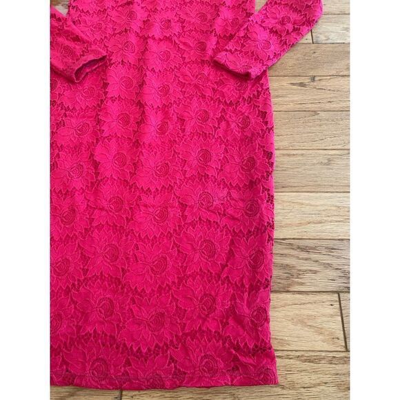 Ingrid & Isabel women's hot pink boat neck pointelle long sleeve sheath dress S - Picture 3 of 8